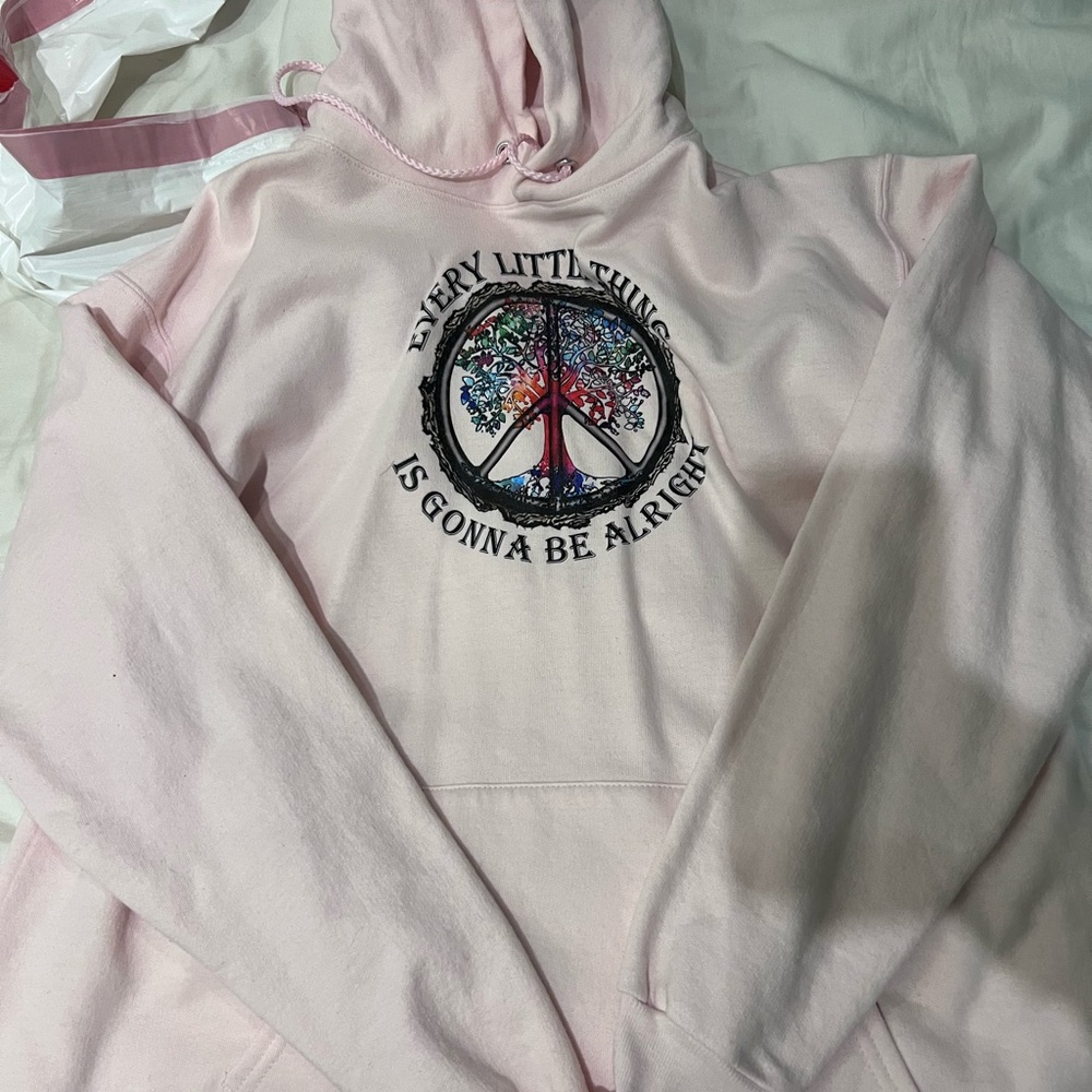 Pink Hoodie with Peace Sign Embroidery